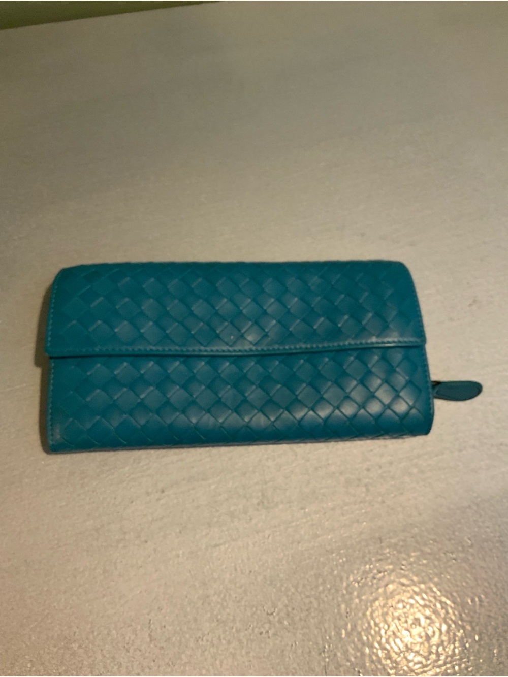 Bottega Veneta Teal Woven Leather Continental Wallet